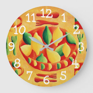 Grande Horloge Ronde Peinture de citrons et de limons
