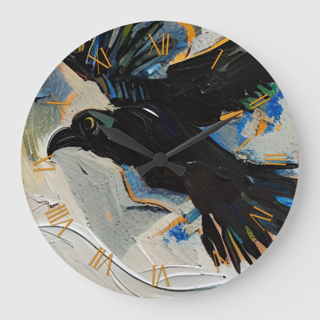 Grande Horloge Ronde Peinture de corbeau (Recto)