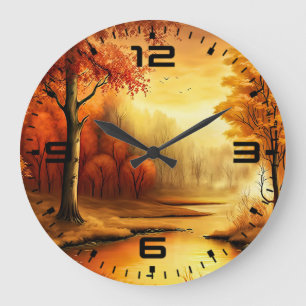 Grande Horloge Ronde Peinture de paysage d'automne-87546