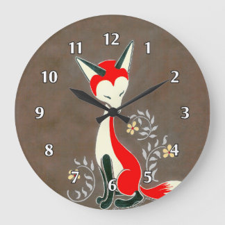 Grande Horloge Ronde Peinture de renard moderne et artistique mignonne