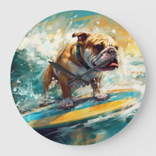 Grande Horloge Ronde Peinture de surf sur la plage de Bulldog