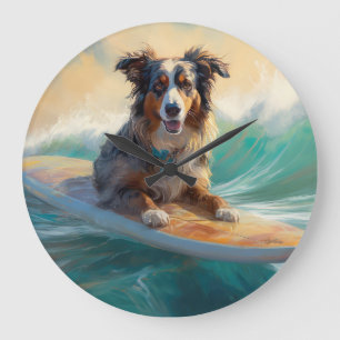 Grande Horloge Ronde Peinture de Surf sur Plage de Berger Australien
