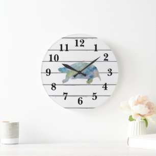 Grande Horloge Ronde Peinture de tortue Aquarelle d'animal Décor