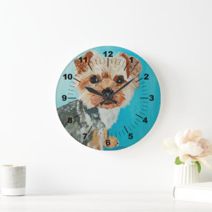 Grande Horloge Ronde Peinture de Yorkshire Terrier par Alfred Fox