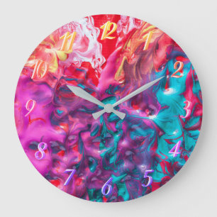 Grande Horloge Ronde Peinture humide coloré palette d'art abstrait mode
