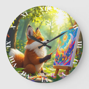 Grande Horloge Ronde Peinture Imaginaire mignonne King Fox