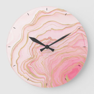 Grande Horloge Ronde Peinture Liquide Liquide Rose Or