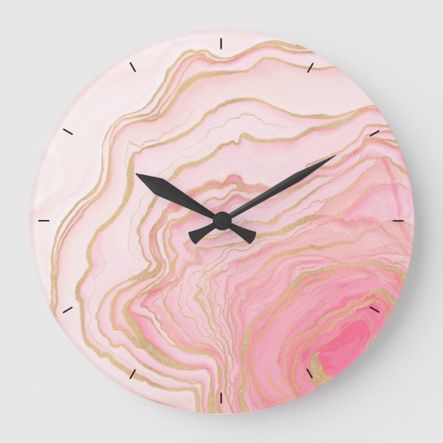 Grande Horloge Ronde Peinture Liquide Liquide Rose Or (Recto)