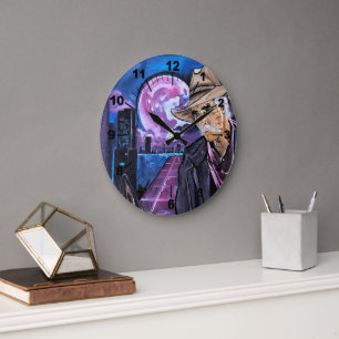 Grande Horloge Ronde Peinture Lune Néon par Alfred Fox