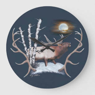 Grande Horloge Ronde Peinture Majestic Bull Elk