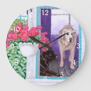 Grande Horloge Ronde Peinture paresseuse de Labradors d'après-midi