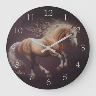 Grande Horloge Ronde Peinture Pastel D'Un Cheval De Course