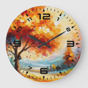 Grande Horloge Ronde Peinture Paysagère Aux Couleurs Lumineuses-96771