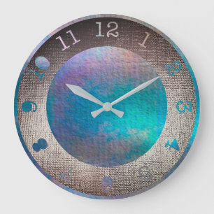 Grande Horloge Ronde Peinture tropicale pourpre turquoise aquatique