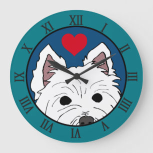 Grande Horloge Ronde Pékin Westie avec coeur
