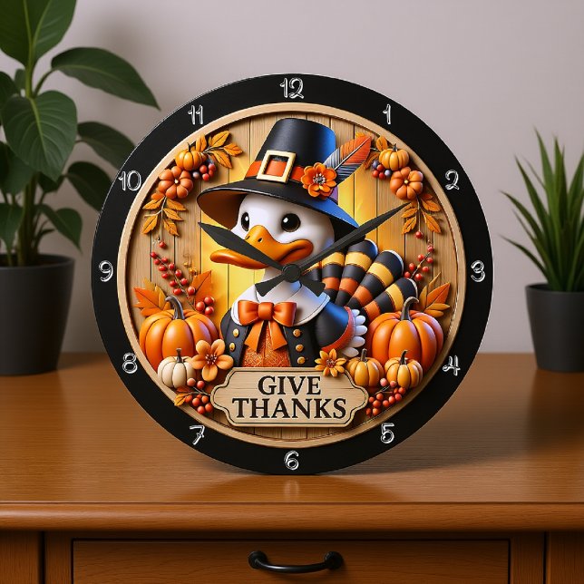Grande Horloge Ronde Pèlerin Canard Merci Signer (Créateur téléchargé)