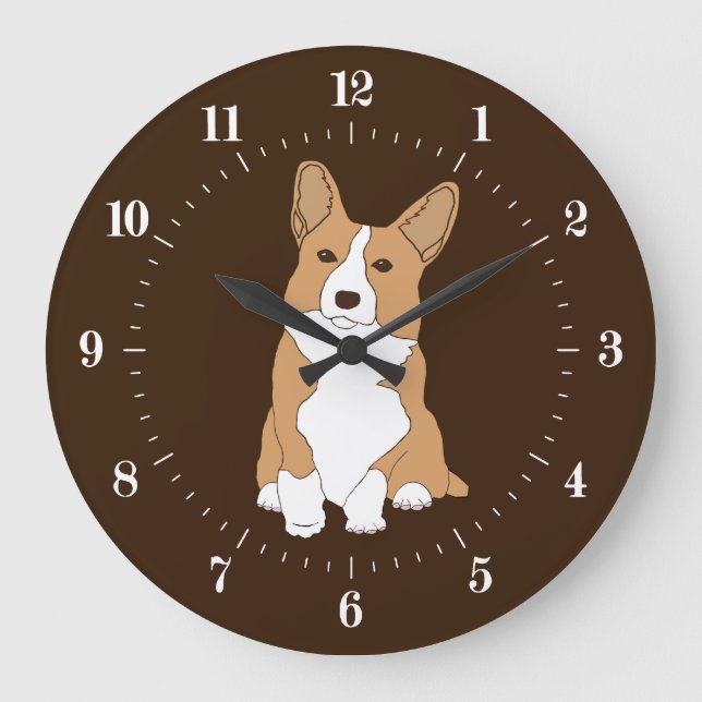 Grande Horloge Ronde Pembroke Welsh Red et White Corgi Chien (Recto)