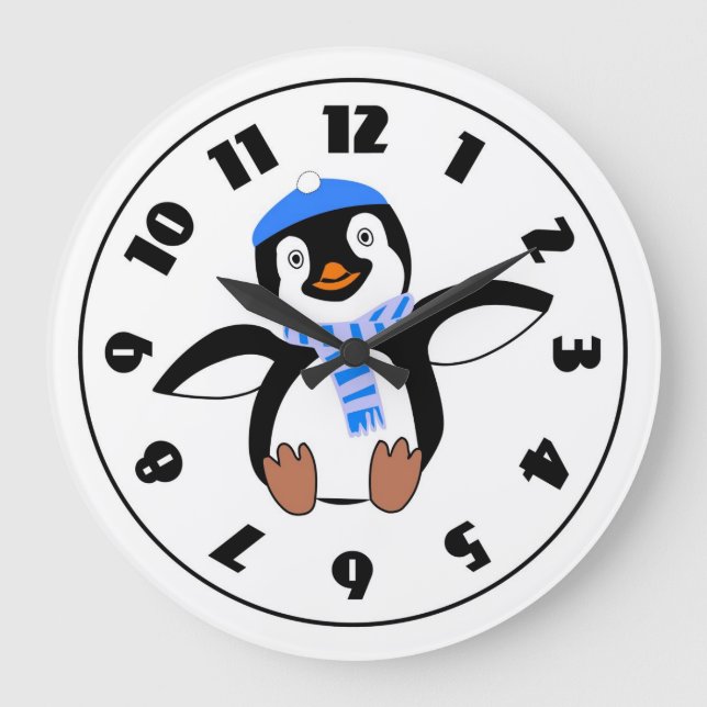 Grande Horloge Ronde Penguin Wearing A Scarf Clock (Recto)
