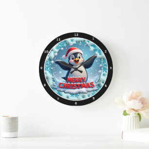 Grande Horloge Ronde Penguin's Winter Wonderland" - Noël mignon