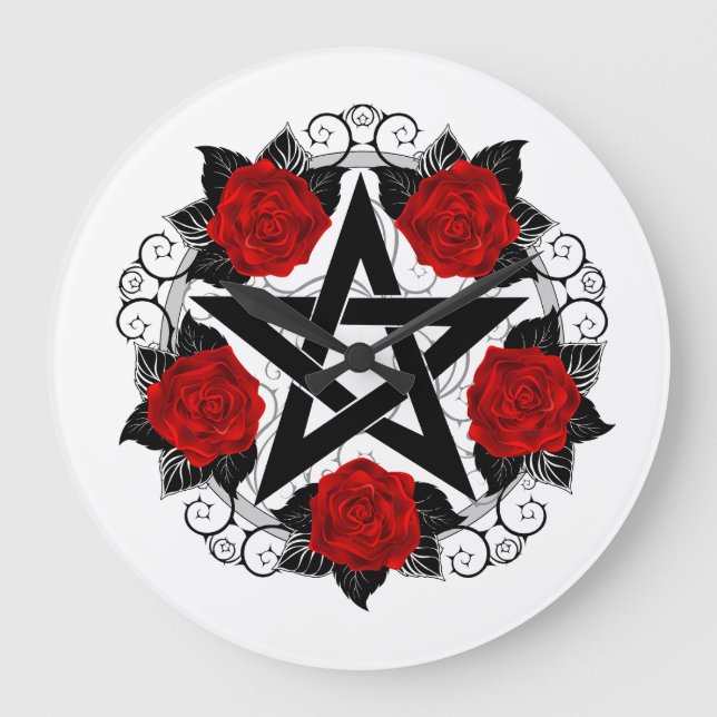 Grande Horloge Ronde Pentagramme aux roses rouges (Recto)