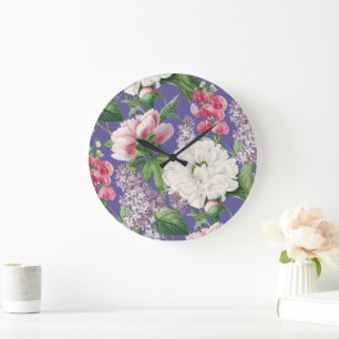 Grande Horloge Ronde Peonis & Lilacs Jardin d'aquarelle Motif