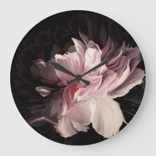 Grande Horloge Ronde Peony Dark Wall : Peony Flower Design