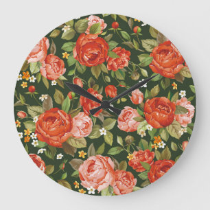 Grande Horloge Ronde Peony Elegance : Papier peint Graphique Floral.