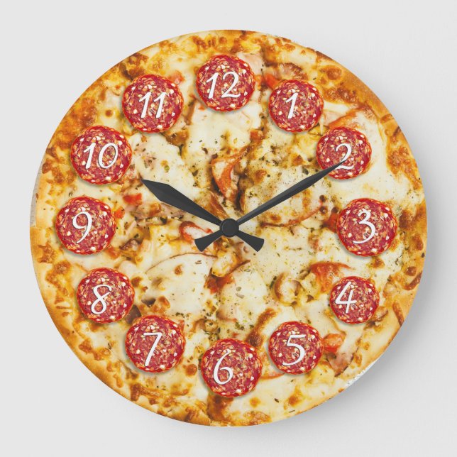 Grande Horloge Ronde Pepperoni Pizza Round Cuisine ou Restaurant (Recto)