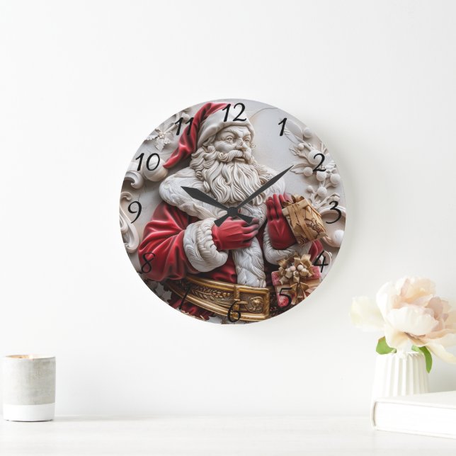 Grande Horloge Ronde Père Noël avec des cadeaux pour un Noël joyeux (Maison)