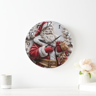 Grande Horloge Ronde Père Noël avec des cadeaux pour un Noël joyeux