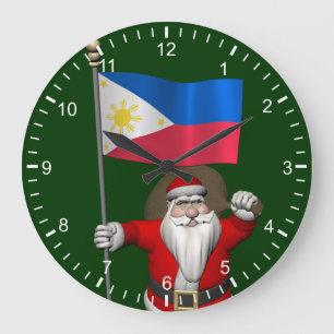 Grande Horloge Ronde Père Noël Avec L'Enseigne Des Philippines