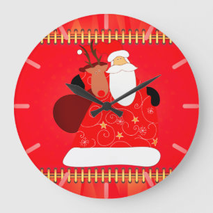 Grande Horloge Ronde père Noël avec Reindeer Noël