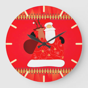 Grande Horloge Ronde père Noël avec Reindeer Noël