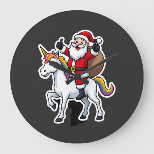 Grande Horloge Ronde Père Noël de Noël chevauchant une licorne - Filles