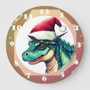 Grande Horloge Ronde Père Noël Dinosaur