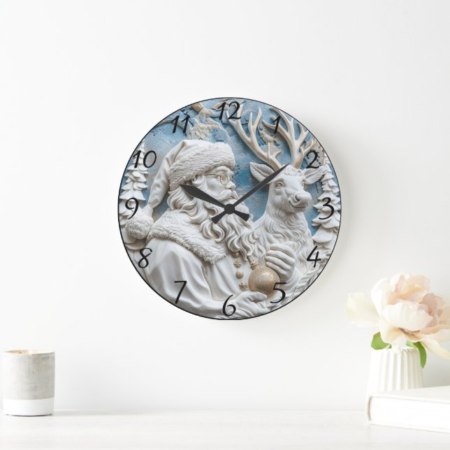 Grande Horloge Ronde Père Noël et Reindeer Charme (Maison)