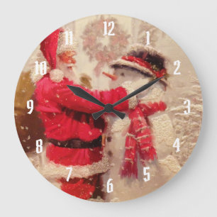 Grande Horloge Ronde Père Noël et snowman