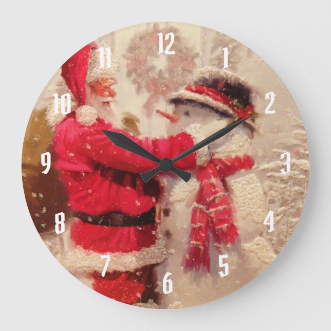 Grande Horloge Ronde Père Noël et snowman (Recto)