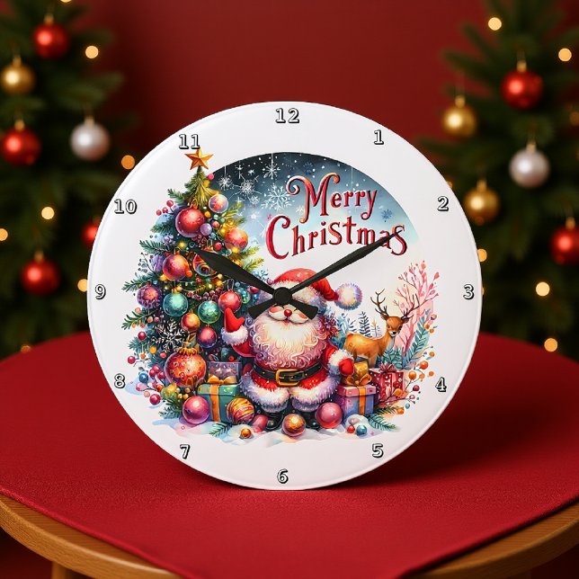 Grande Horloge Ronde Père Noël et son ami Reindeer (Créateur téléchargé)