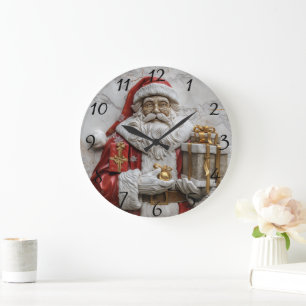 Grande Horloge Ronde Père Noël joyeux avec des cadeaux
