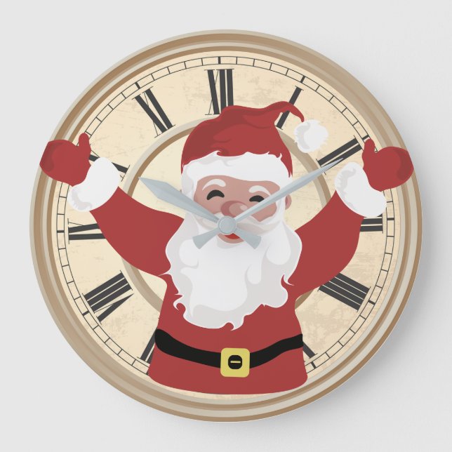 Grande Horloge Ronde Père Noël joyeux visage rond (Recto)