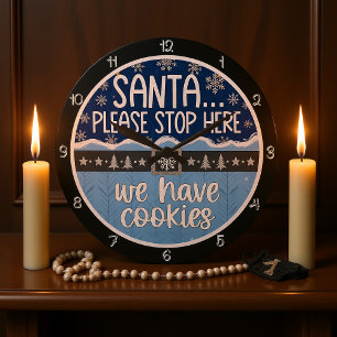 Grande Horloge Ronde Père Noël Stop Here Cookies
