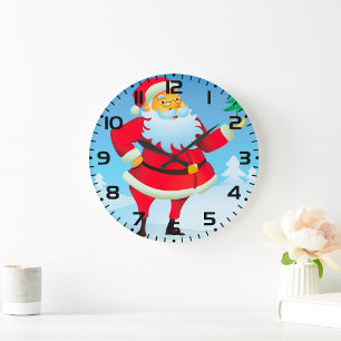 Grande Horloge Ronde Père Noël Whimsical avec Mini Arbre de Noël