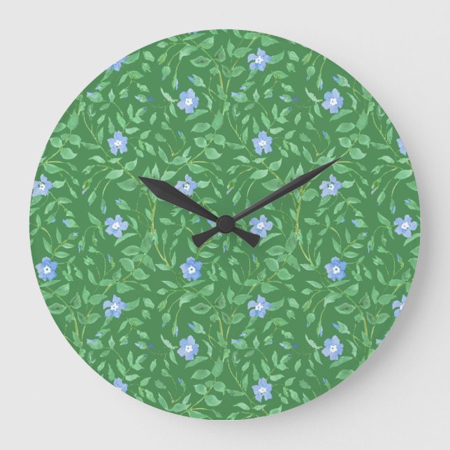 Grande Horloge Ronde Périwinkle Bleu foncé Vert champêtre Floral de sty (Recto)