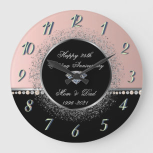Grande Horloge Ronde Perles Elégantes Confettis 25e Anniversaire de Ma