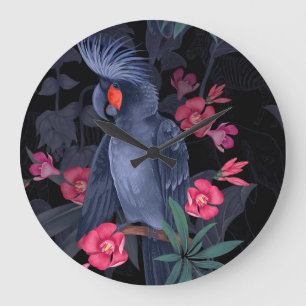 Grande Horloge Ronde Perroquet floral exotique : Nature tropicale