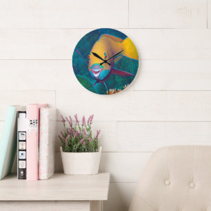 Grande Horloge Ronde Perroquet - Maquillage saisissant ! Photo colorée