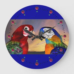GRANDE HORLOGE RONDE PERROQUETS HYPER / ARA ROUGE ET BLEU