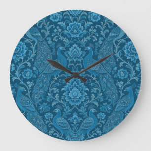 Grande Horloge Ronde Persan Luxueux Ce Motif Bleu Paon Riche 