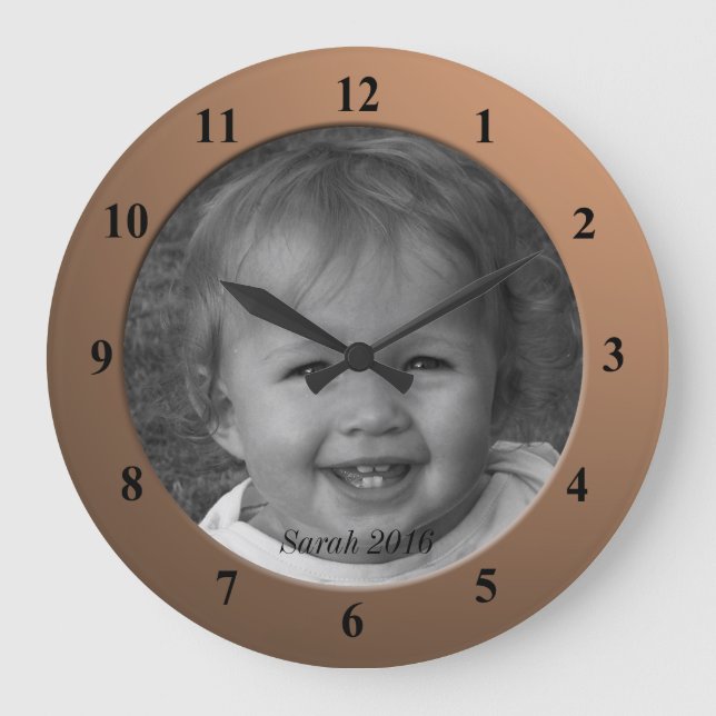 Grande Horloge Ronde Personal Custom Photo et texte Bronze Frame (Recto)